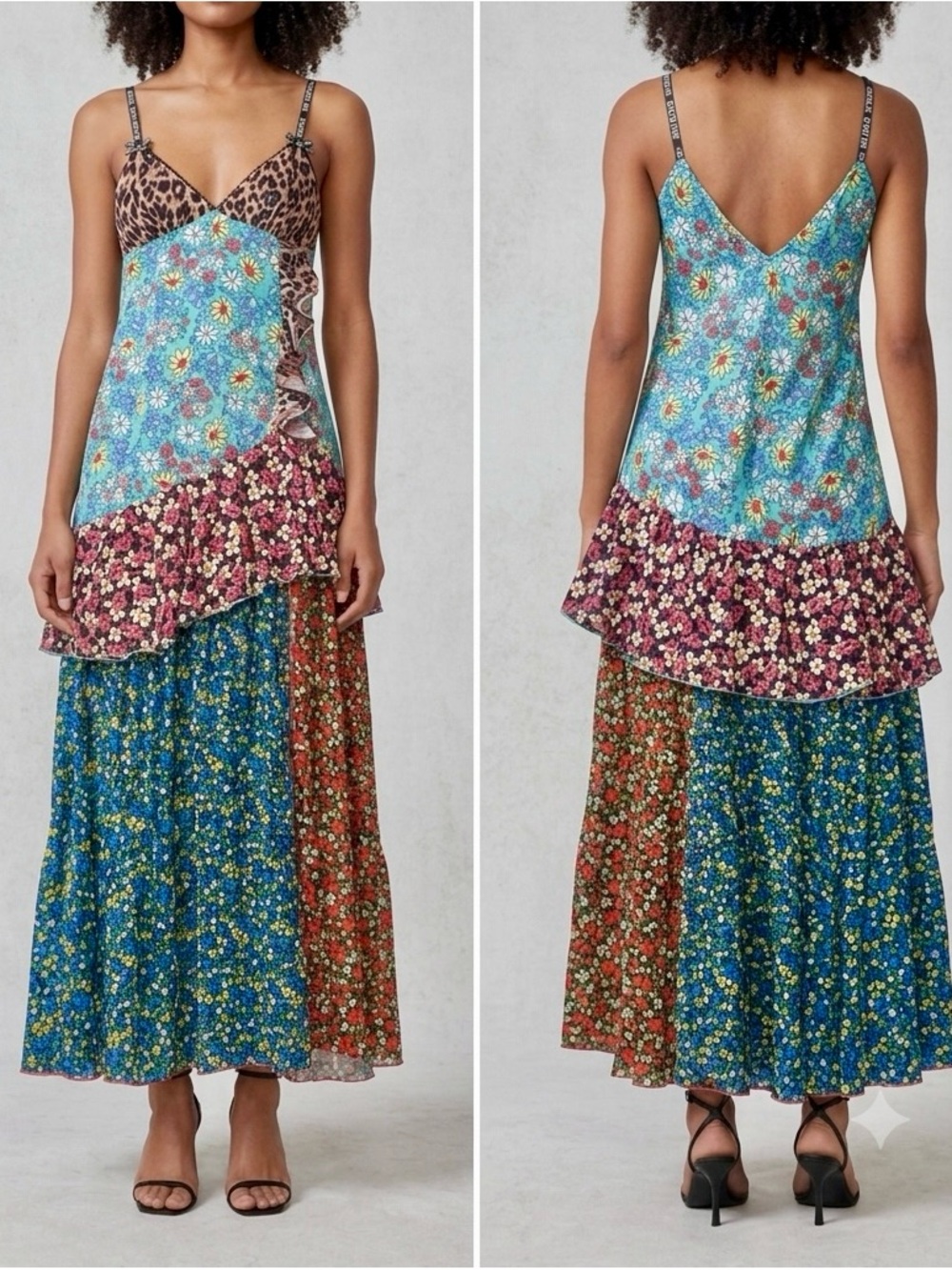 Floral Patchwork Maxi Skirt in Turquoise and Multicolor